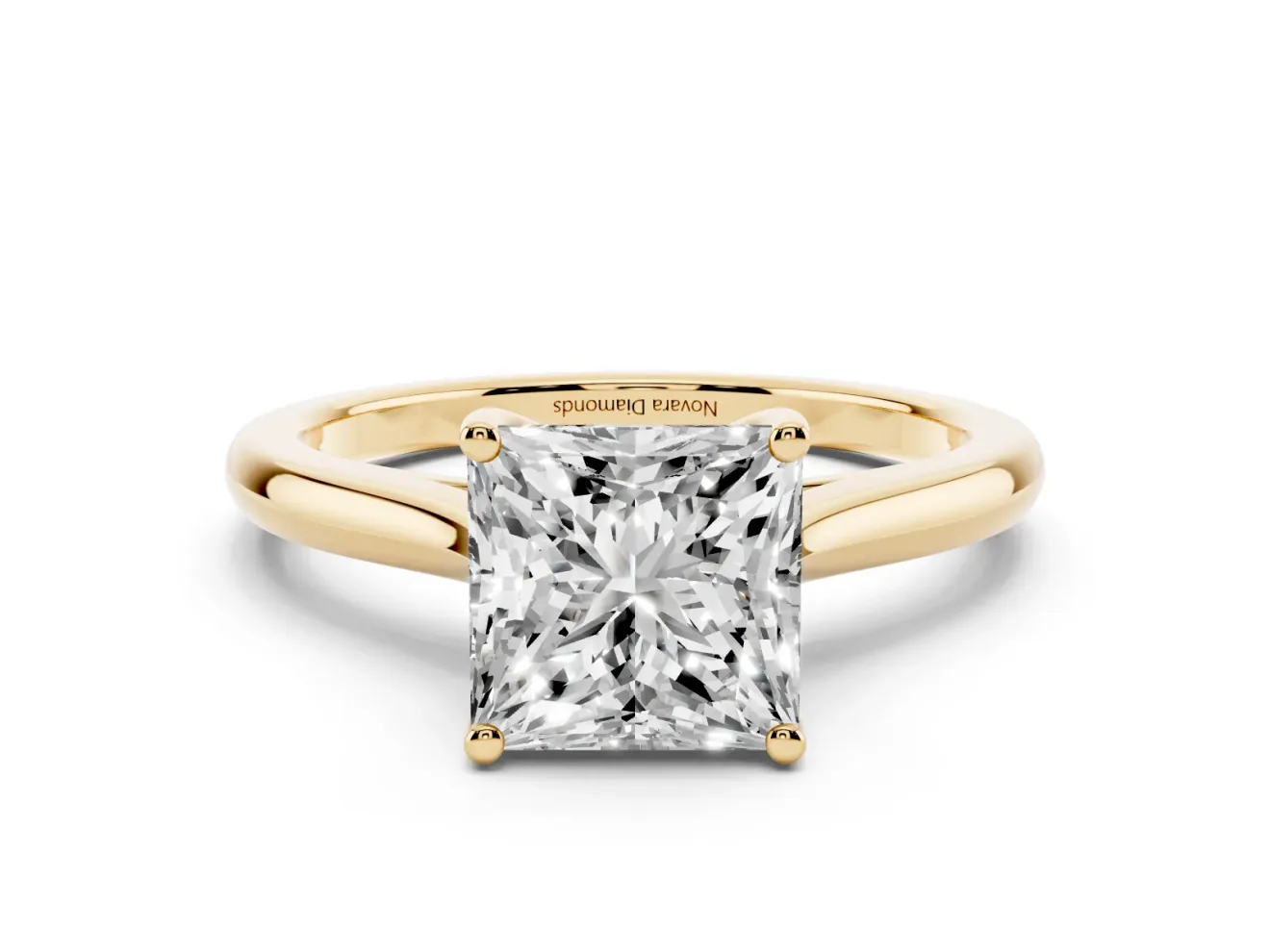 Princess Cut Cathedral Solitaire Engagement Ring Setting | Plain Band | Yellow Gold