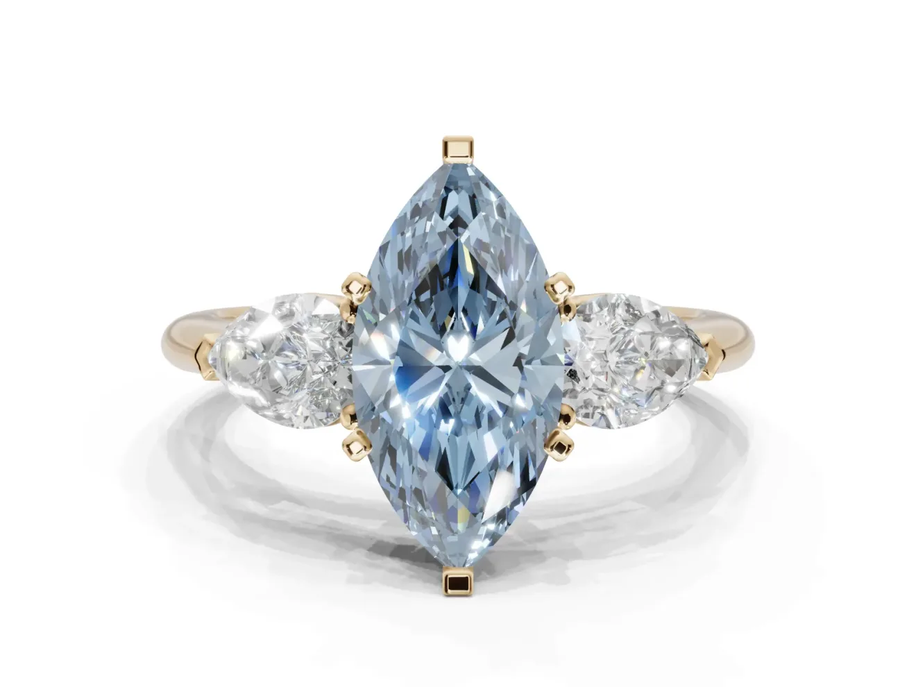 Marquise 3-Stone Engagement Ring Setting for a Fancy Blue Lab-Grown Diamond | Yellow Gold