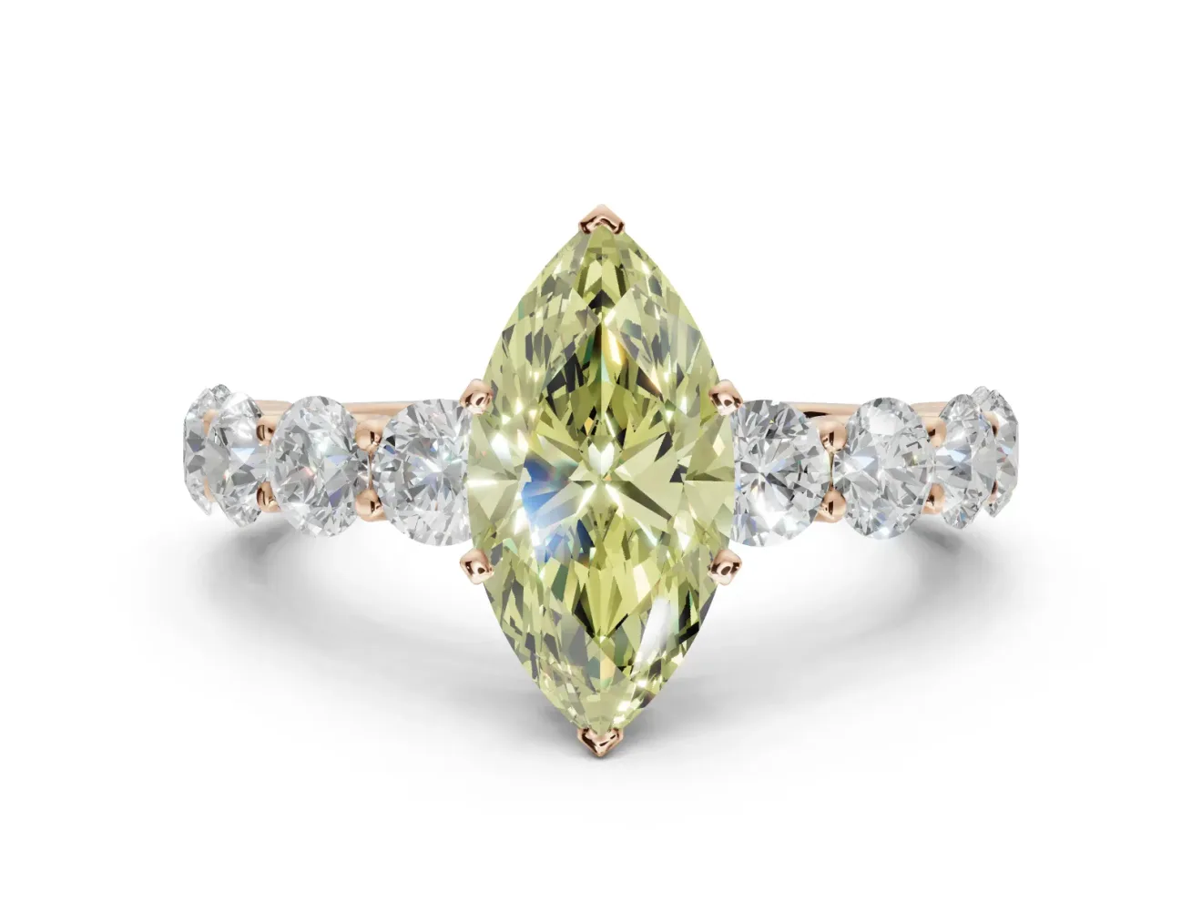 Marquise Side Stone Engagement Ring Setting for a Fancy Yellow Lab-Grown Diamond | Scalloped Prong Accents | Rose Gold