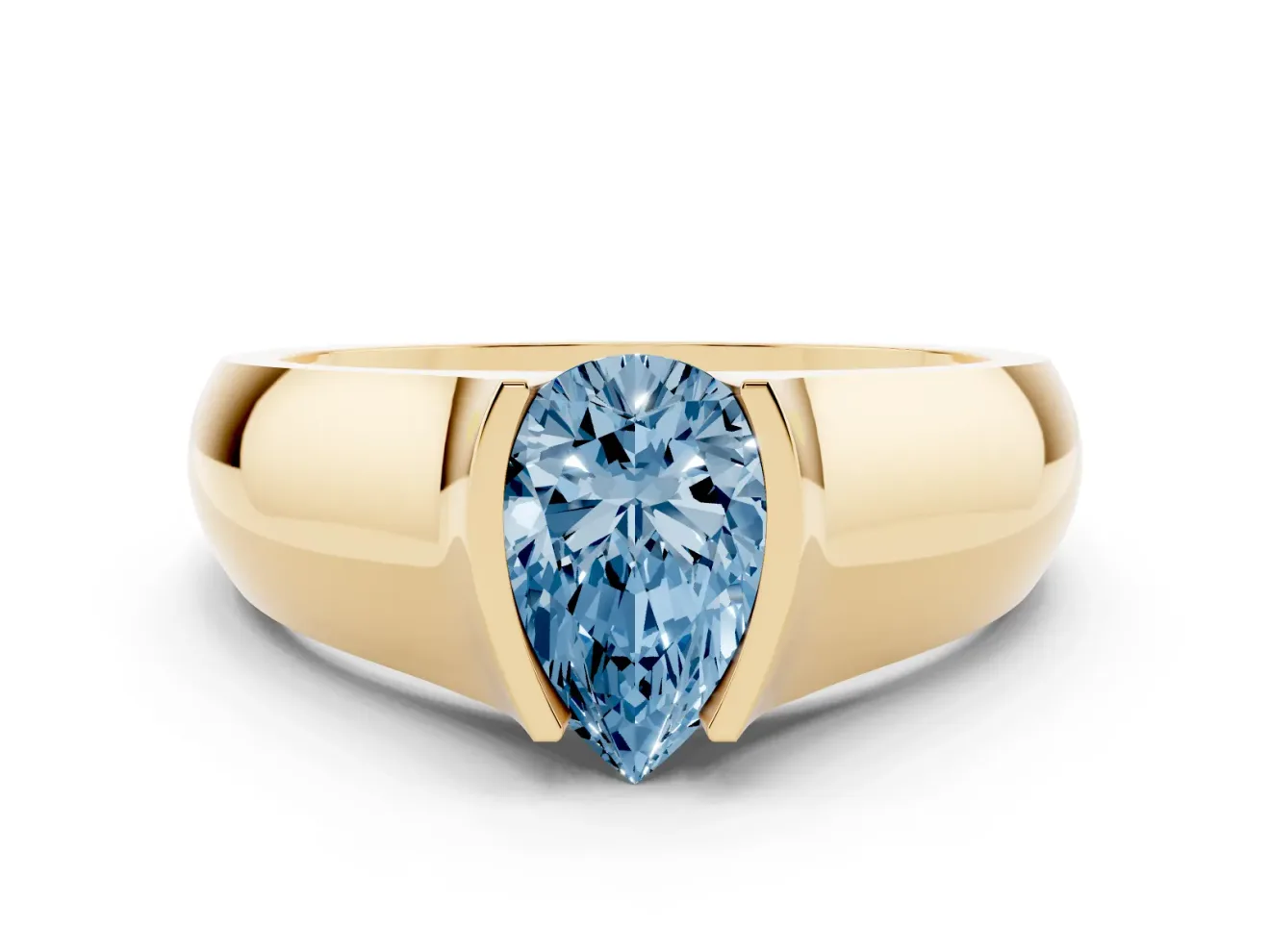 Pear-Shaped Half Bezel Solitaire Engagement Ring Setting for a Fancy Blue Lab-Grown Diamond | Wide Band | Yellow Gold