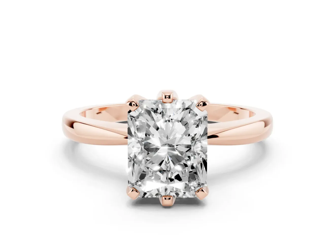 Radiant Cut Tapered Solitaire Engagement Ring Setting | Claw Prong Head | Rose Gold