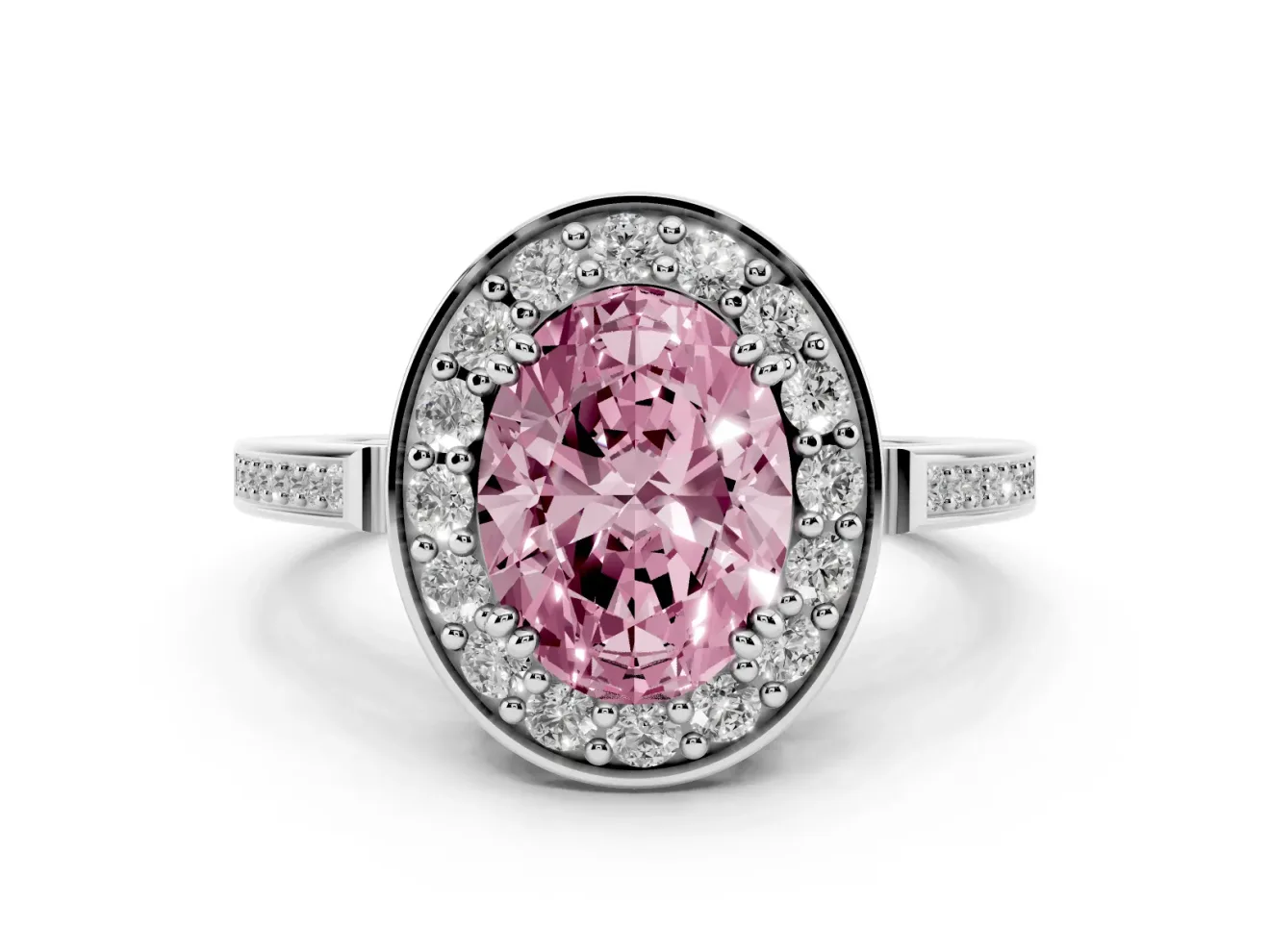 Oval Halo Engagement Ring Setting for a Fancy Pink Lab-Grown Diamond | Polished Halo Rim | Sterling Silver