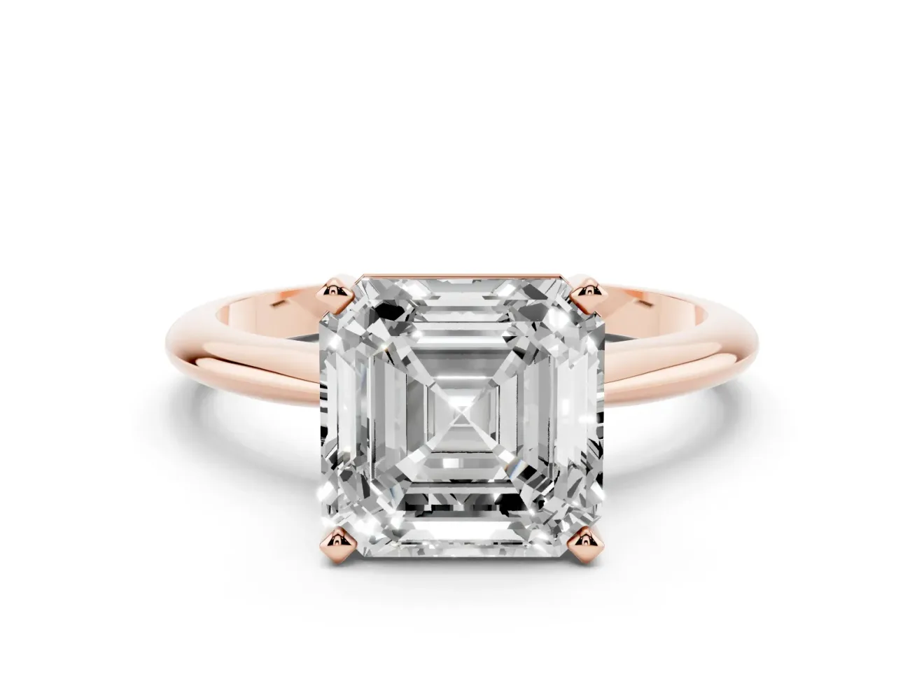 Asscher Cut Plain Knife-Edge Solitaire Engagement Ring Setting | Claw Prongs | Rose Gold