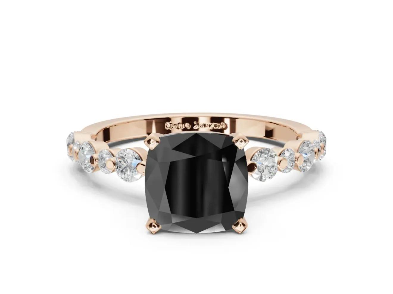 Cushion Cut Pavé Engagement Ring Setting for a Black Center | Alternating Accents | Rose Gold