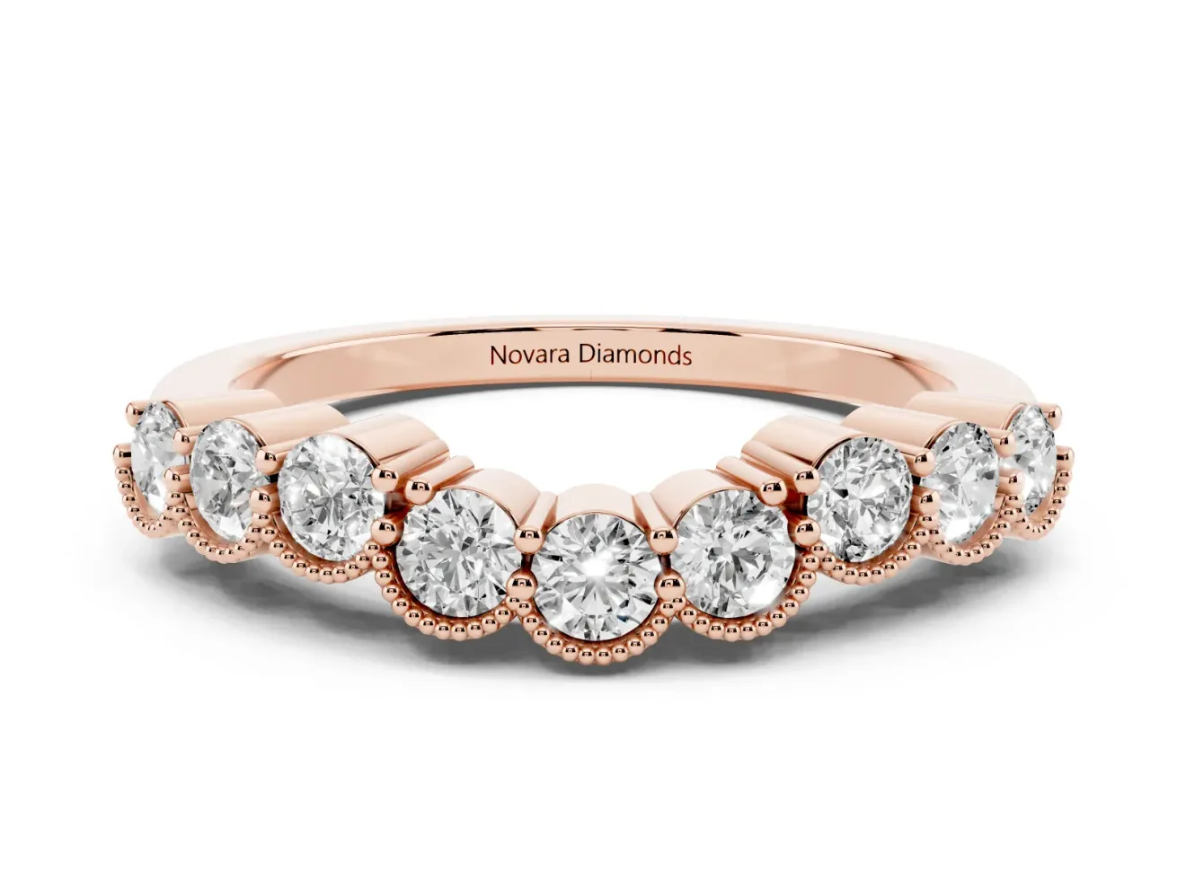 Round Lab-Grown Diamond Vintage Milgrain Half Eternity Band | Scalloped Cups | Rose Gold
