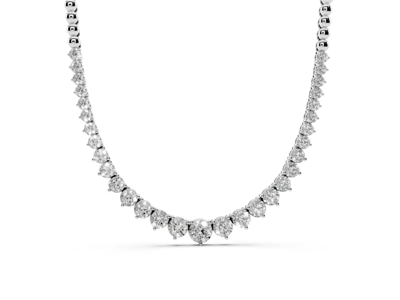 Round Lab-Grown Diamond Graduated Tennis Necklace | Polished Bead Back | White Gold
