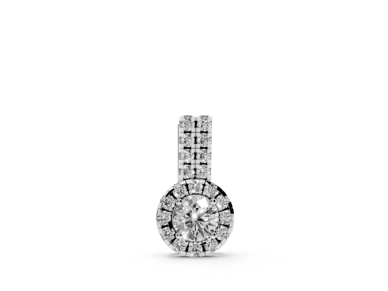 Round Lab-Grown Diamond Halo Pendant Necklace | Elongated Bail | Sterling Silver