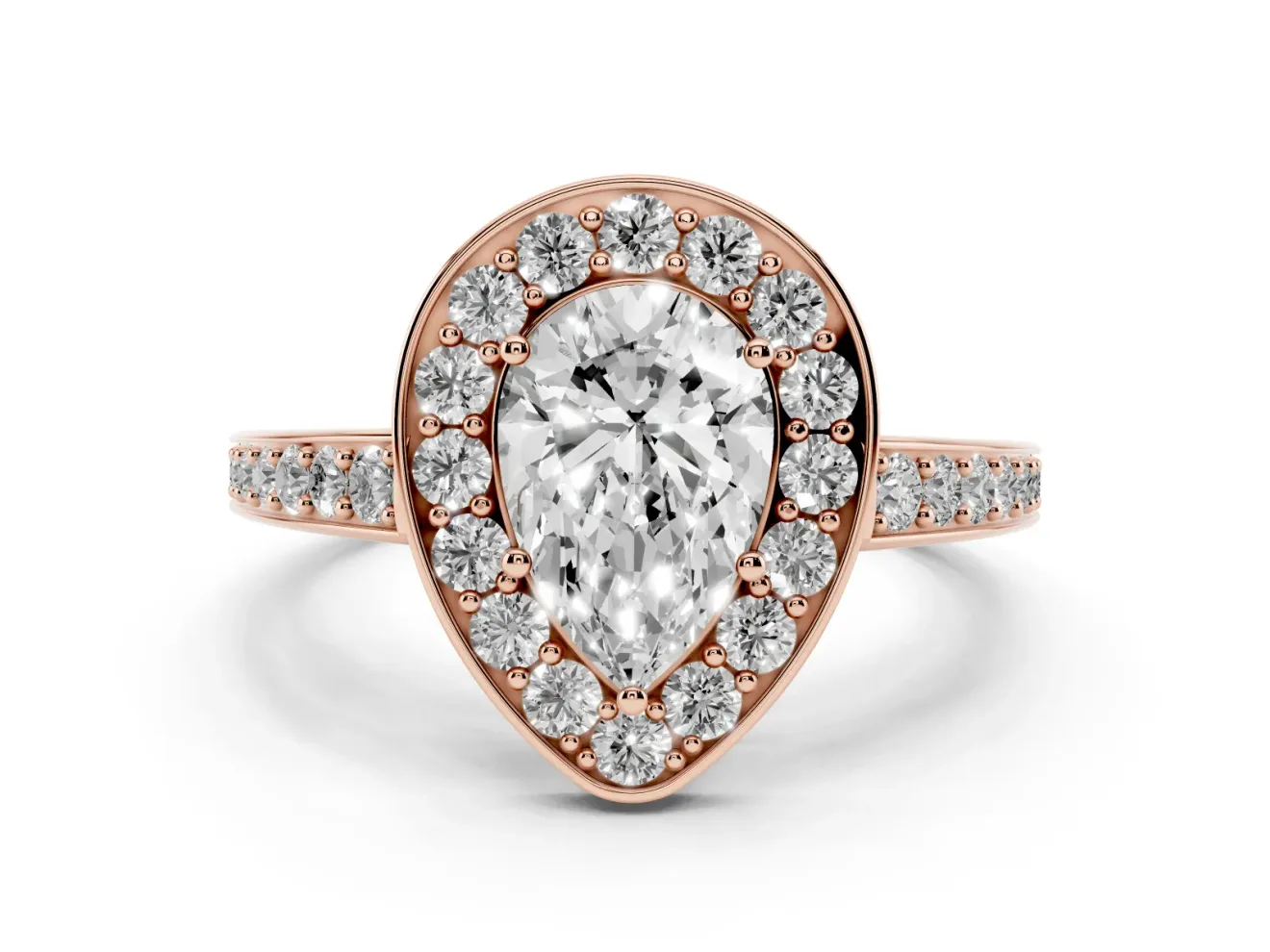 Pear-Shaped Framed Halo Engagement Ring Setting | Graduated Pavé Band | Rose Gold