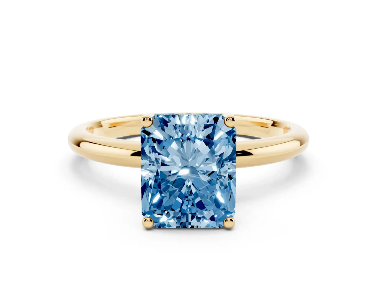 Radiant Cut Hidden Halo Engagement Ring Setting for a Fancy Blue Lab-Grown Diamond | Plain Band | Yellow Gold