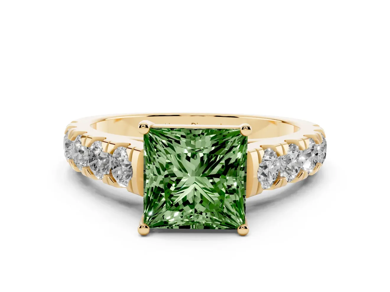 Princess Cut Engagement Ring Setting for a Fancy Green Lab-Grown Diamond | Yellow Gold - Design NV-24643