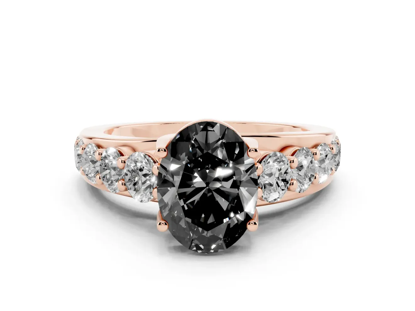 Oval Graduated Engagement Ring Setting for a Black Center | Rose Gold