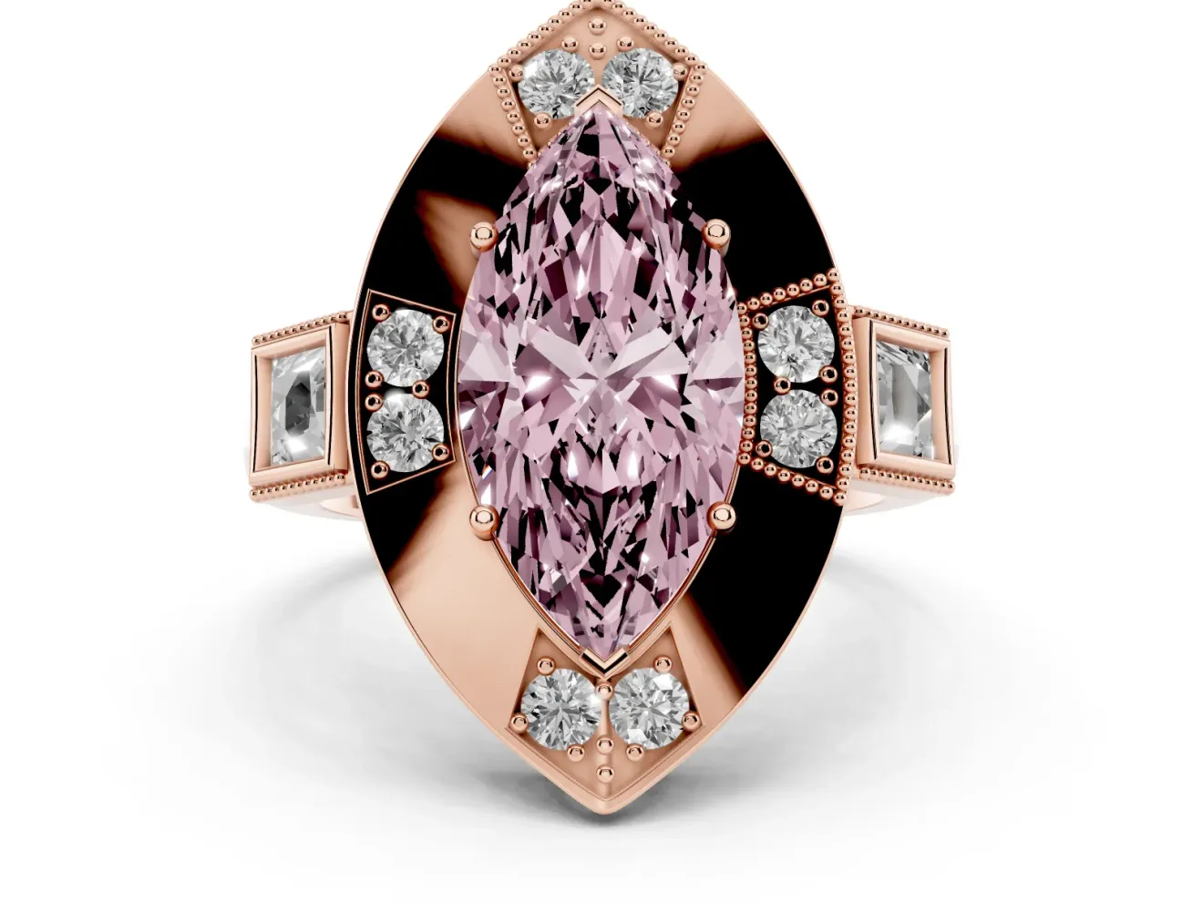 Marquise Milgrain Sectioned Halo Engagement Ring Setting for a Fancy Pink Lab-Grown Diamond | Rose Gold