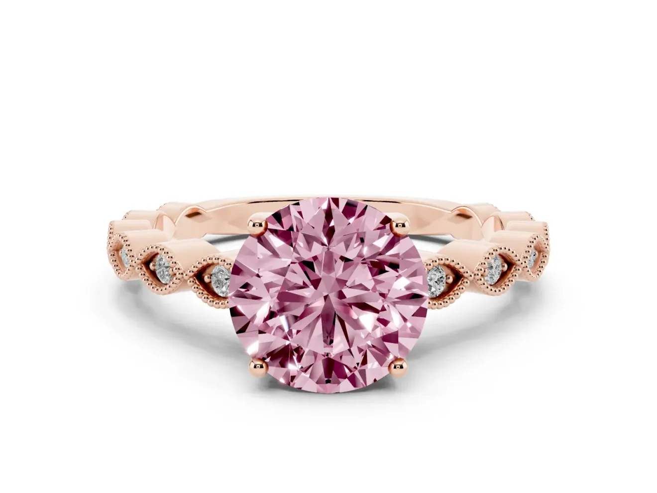 Round Milgrain Solitaire Engagement Ring Setting for a Fancy Pink Lab-Grown Diamond | Rose Gold