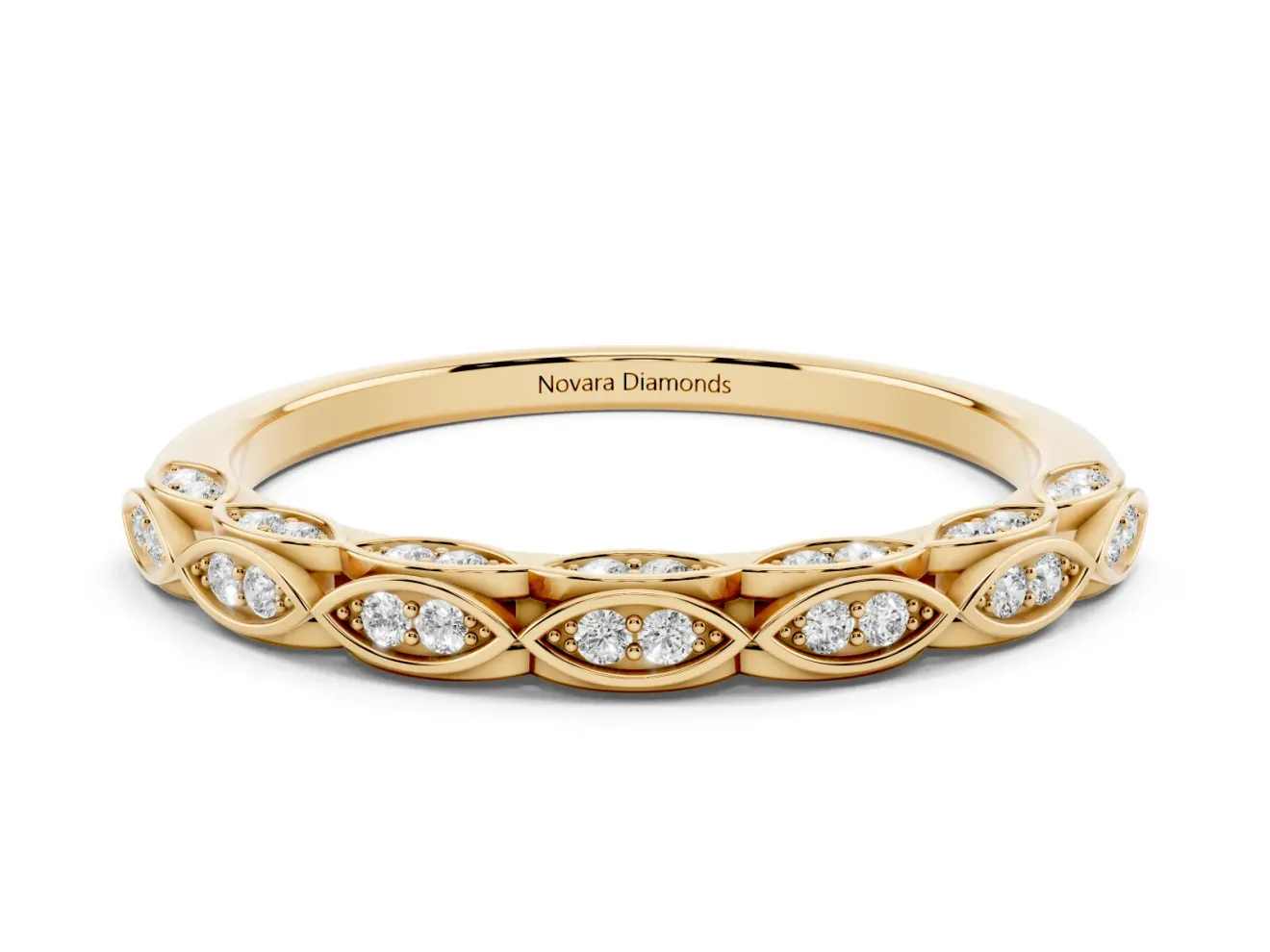 Marquise Motif Diamond Openwork Eternity Band Set in Yellow gold with Pavé and Bezel Setting