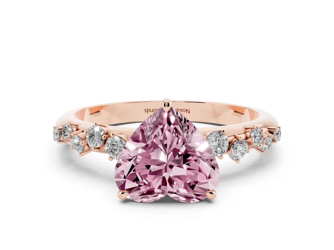 Fancy Pink Heart Cut Diamond Cluster Solitaire Ring Set in Rose gold with Prong Setting