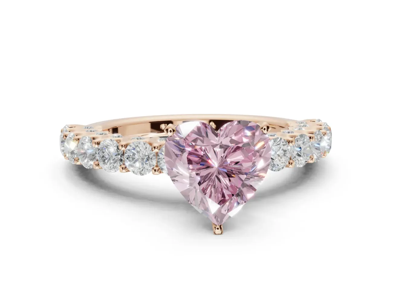 Heart-Shaped Shared Prong Engagement Ring Setting for a Fancy Pink Lab-Grown Diamond | Rose Gold