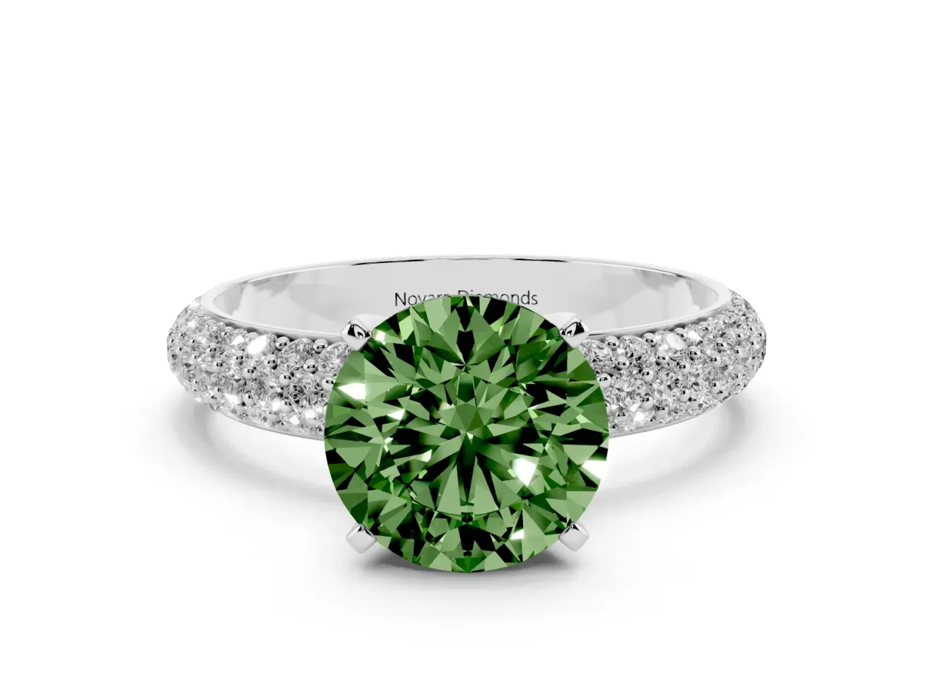 Round Domed Pavé Engagement Ring Setting for a Fancy Green Lab-Grown Diamond | White Gold