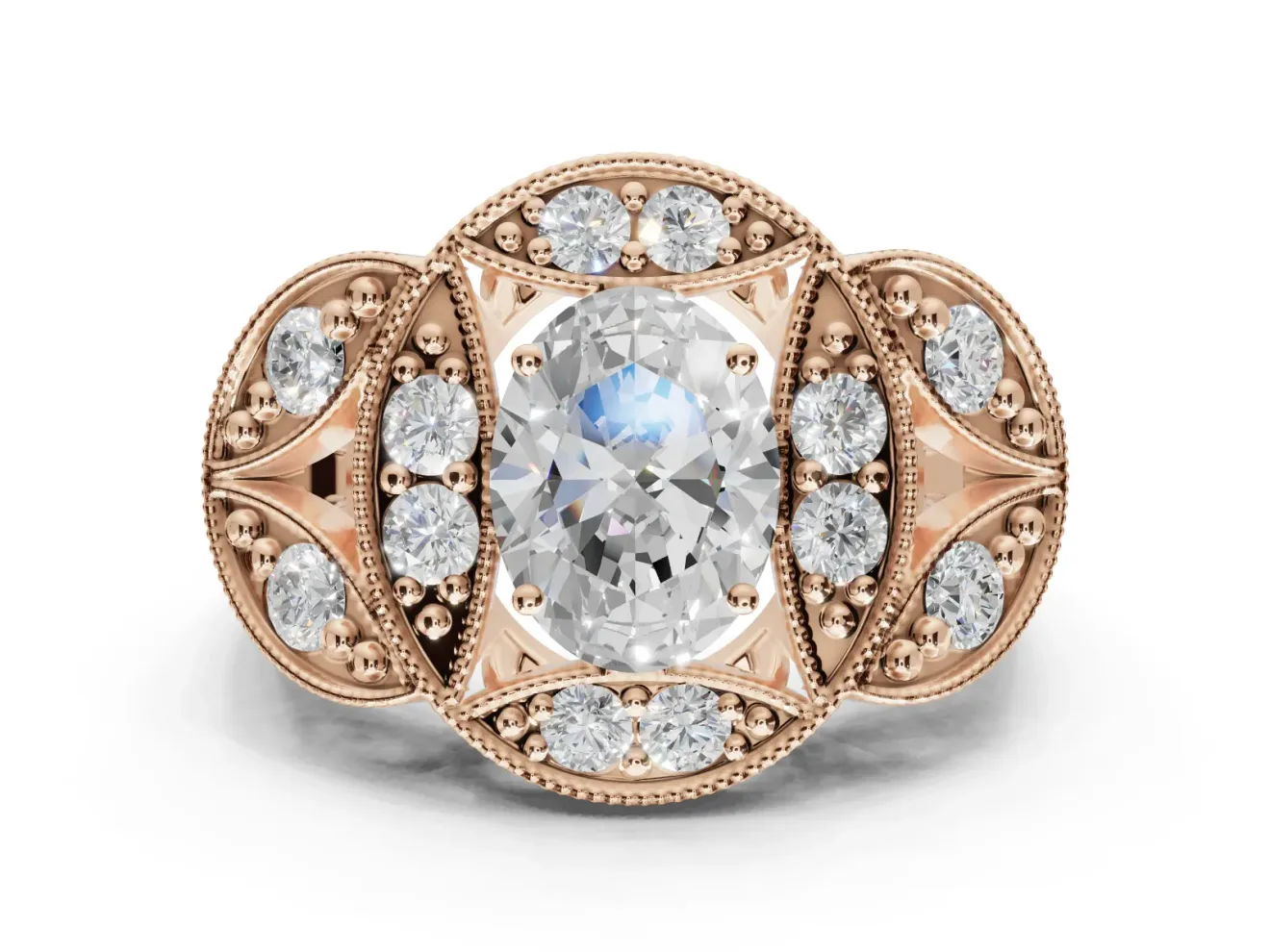 Heart-Shaped Vintage Floral Halo Engagement Ring Setting | Engraved Milgrain Band | Rose Gold