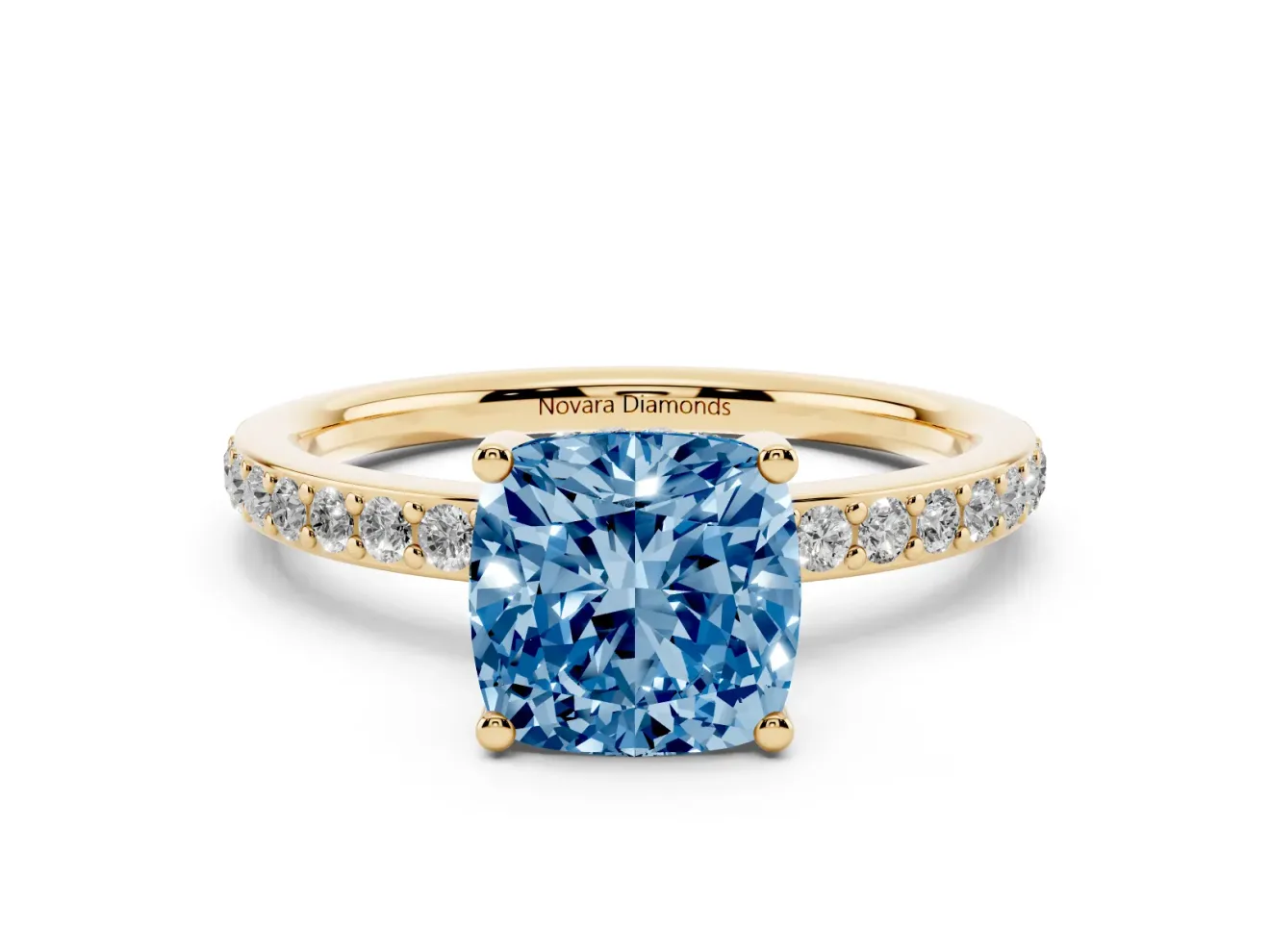 Cushion Cut Hidden Halo Engagement Ring Setting for a Fancy Blue Lab-Grown Diamond | Yellow Gold