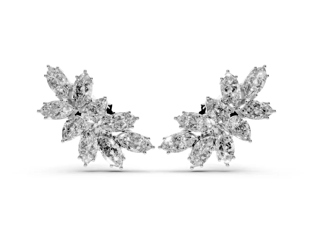 Pear-Shaped and Marquise Lab-Grown Diamond Cluster Stud Earrings | Wing Spray | White Gold