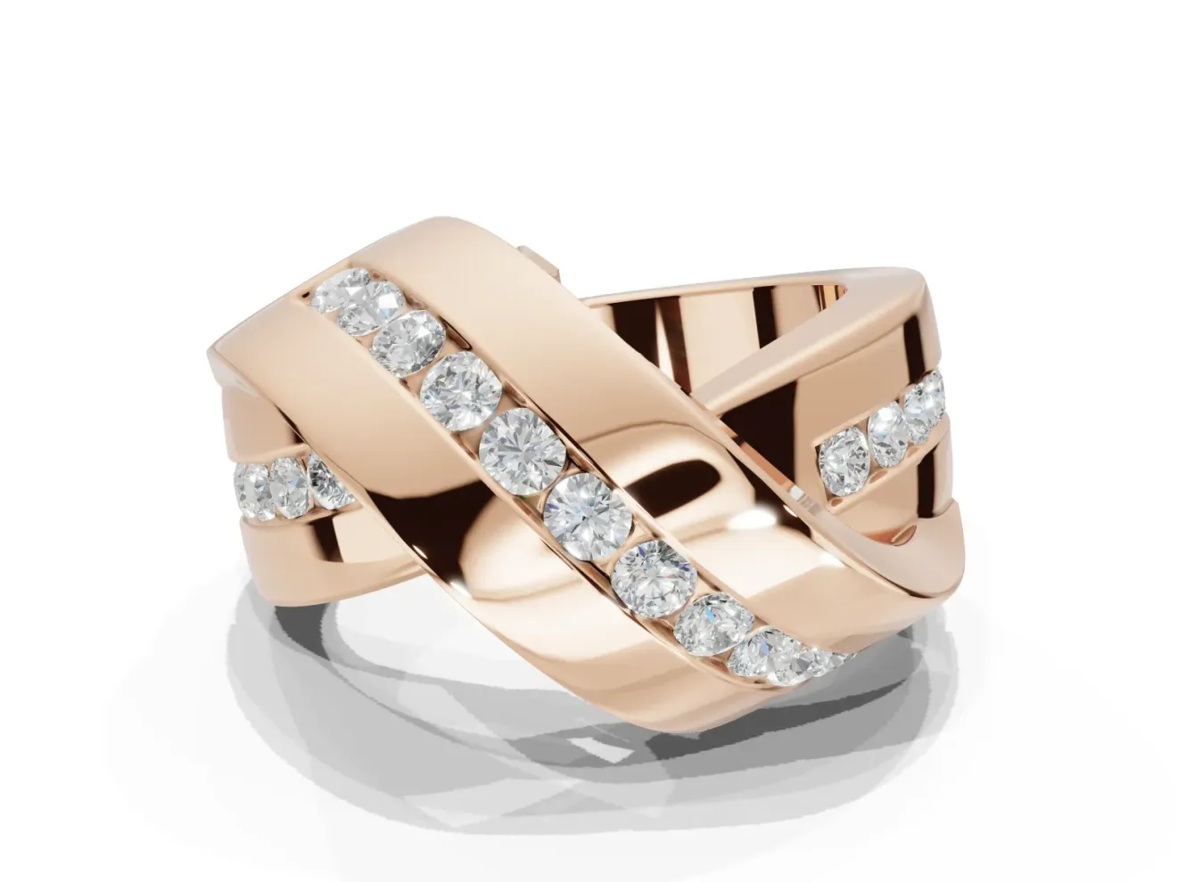 Round Lab-Grown Diamond Channel Set Crossover Wedding Band | Wide Strands | Rose Gold