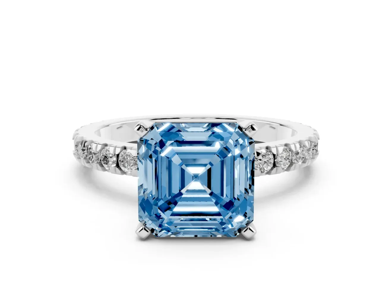 Asscher Cut Pavé Engagement Ring Setting for a Fancy Blue Lab-Grown Diamond | Platinum