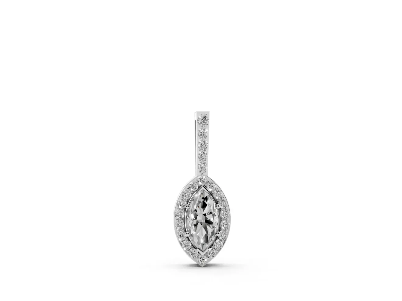 Marquise Lab-Grown Diamond Pavé Halo Pendant Necklace | Slim Pavé Bail | White Gold