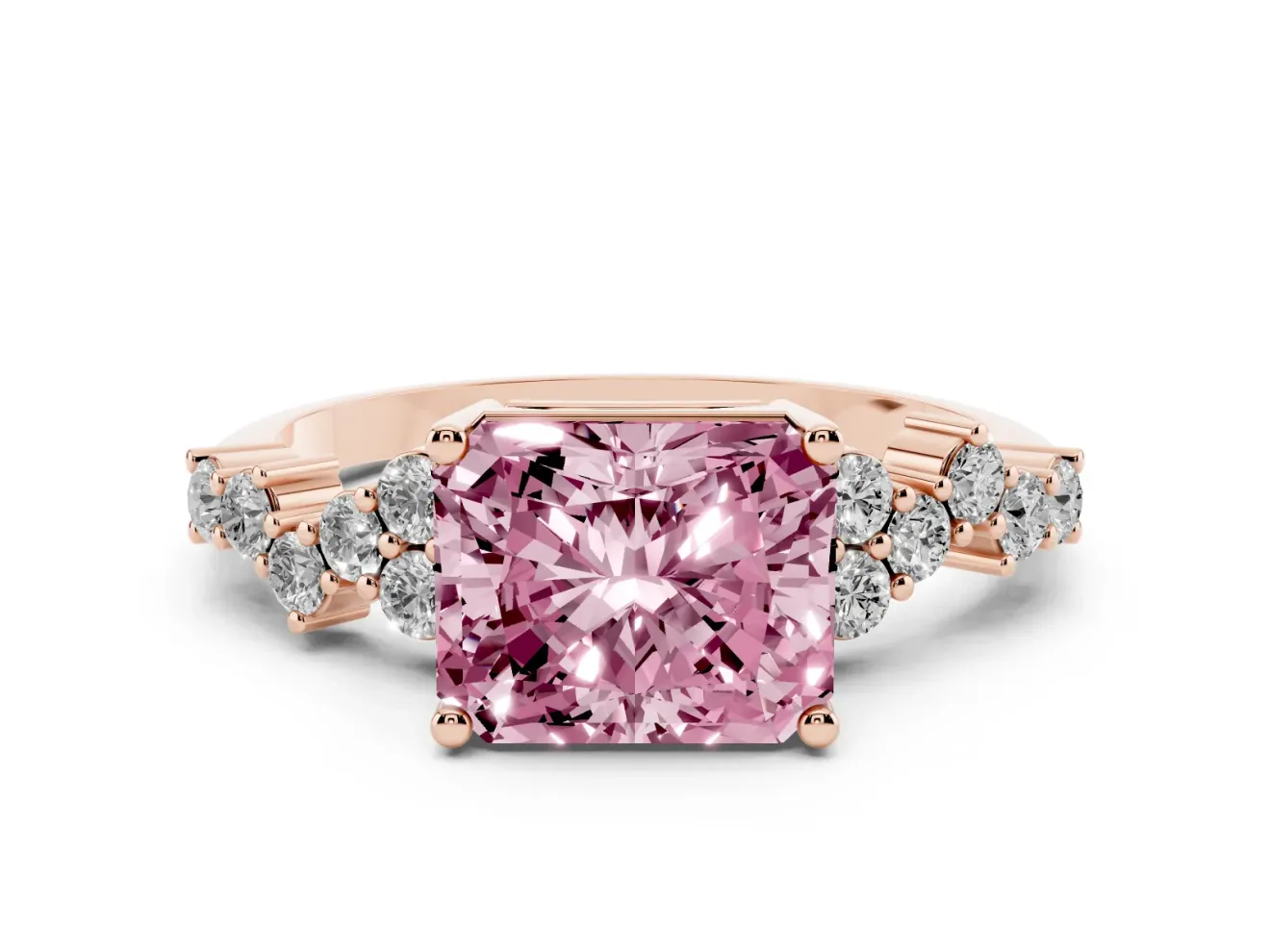 Radiant Cut Scattered Accent Engagement Ring Setting for a Fancy Pink Lab-Grown Diamond | Rose Gold