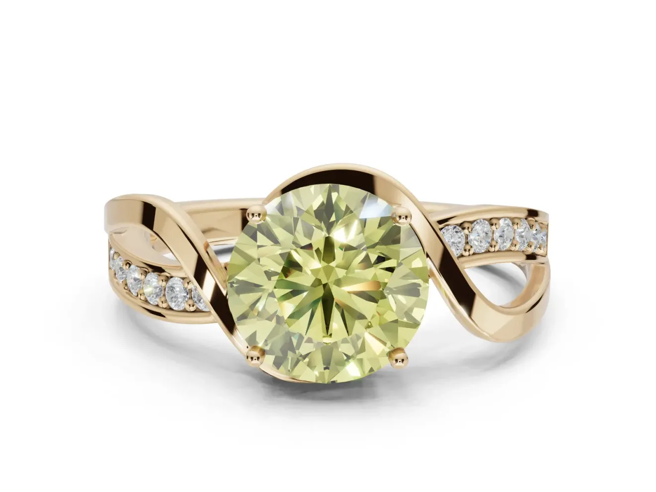 Round Bypass Solitaire Engagement Ring Setting for a Fancy Yellow Lab-Grown Diamond | Pavé Strands | Yellow Gold