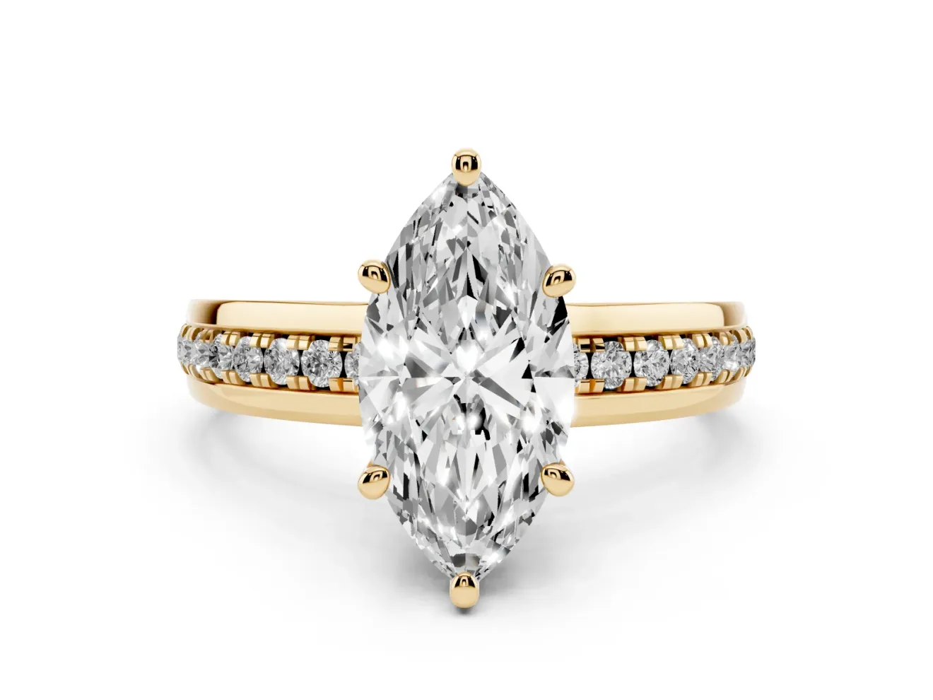 Marquise Channel Set Solitaire Engagement Ring Setting | Rope Collar Head | Yellow Gold