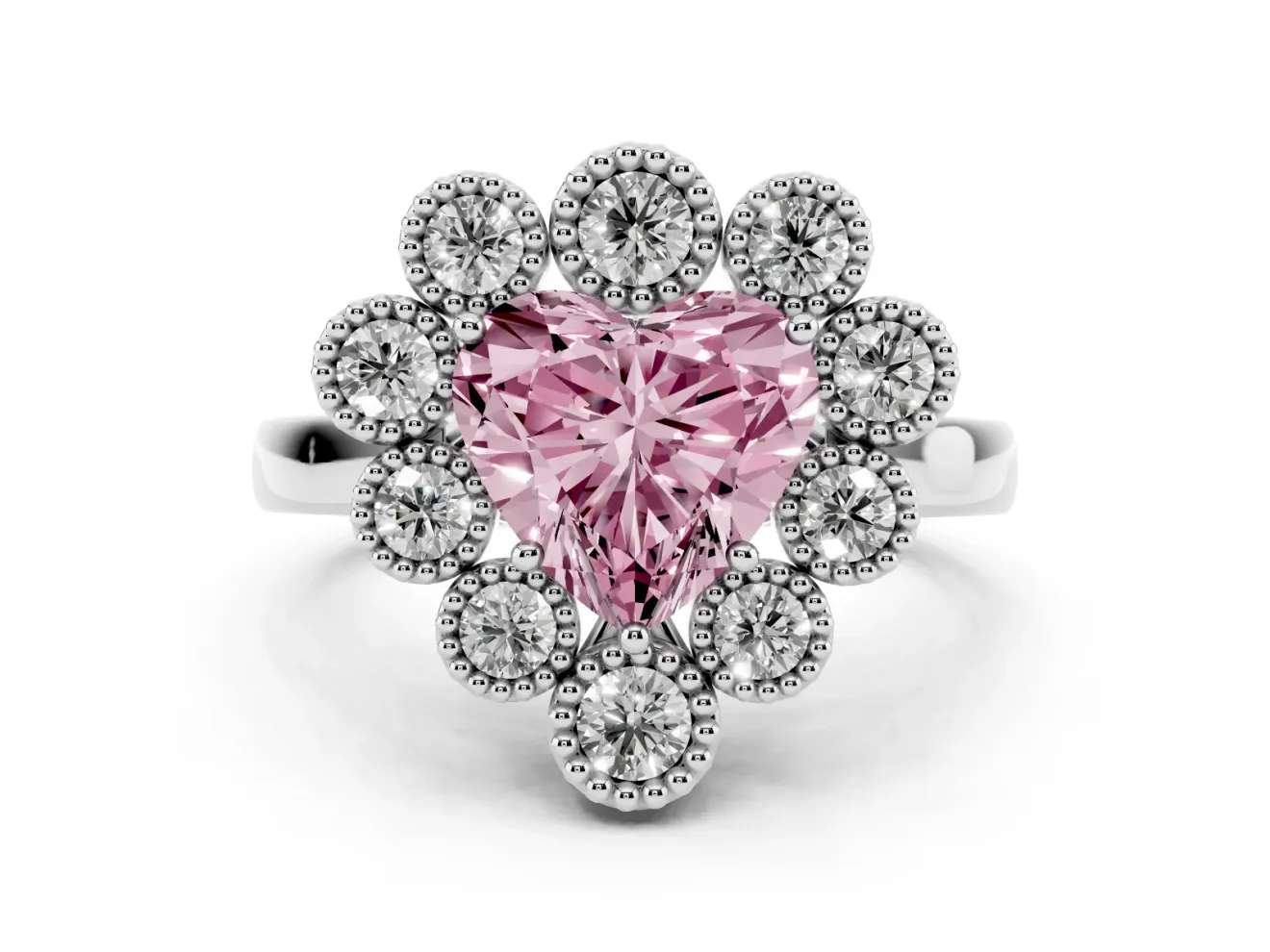 Heart-Shaped Halo Engagement Ring Setting for a Fancy Pink Lab-Grown Diamond | Sterling Silver - Design NV-24775