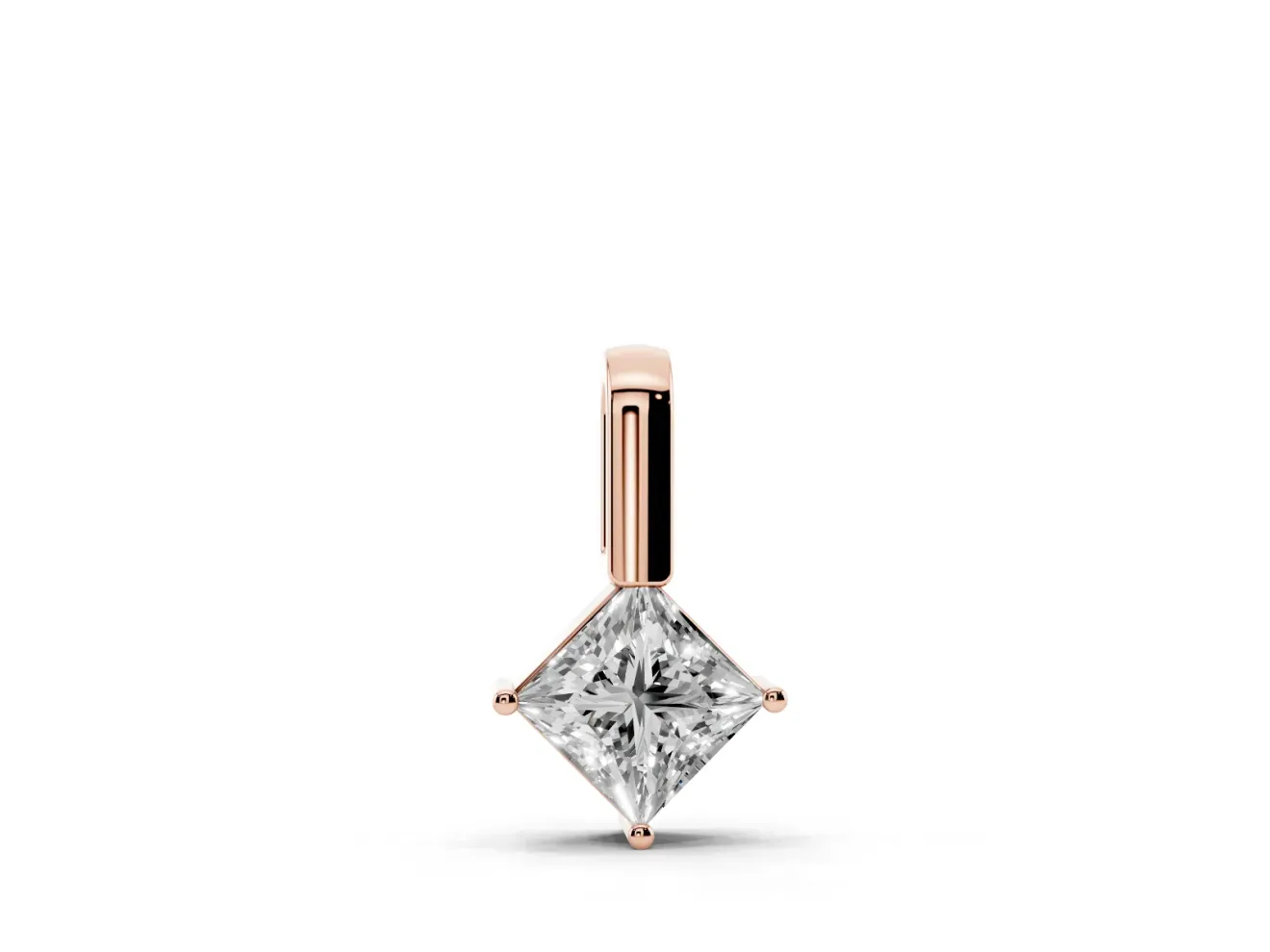 Princess Cut Lab-Grown Diamond Solitaire Pendant Necklace | Tall Bar Bail | Rose Gold