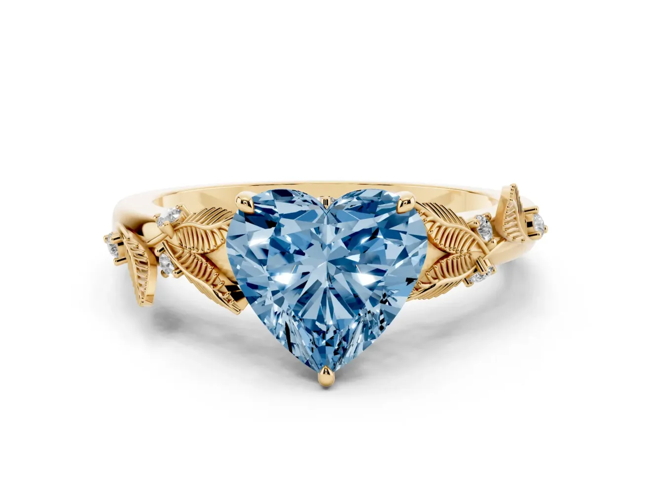 Heart-Shaped Leaf Solitaire Engagement Ring Setting for a Fancy Blue Lab-Grown Diamond | Yellow Gold