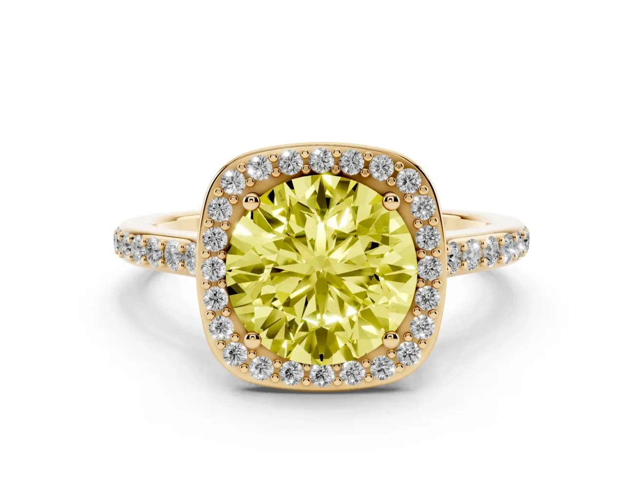 Round Halo Engagement Ring Setting for a Fancy Yellow Lab-Grown Diamond | Yellow Gold - Design NV-24729