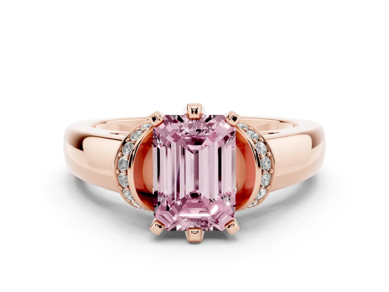 Emerald Cut Pavé Collar Engagement Ring Setting for a Fancy Pink Lab-Grown Diamond | Rose Gold