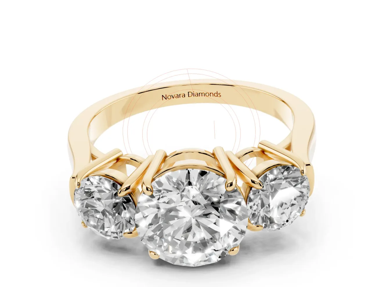 Round Three Stone Engagement Ring Setting | Round Side Stones and Open Baskets | Yellow Gold