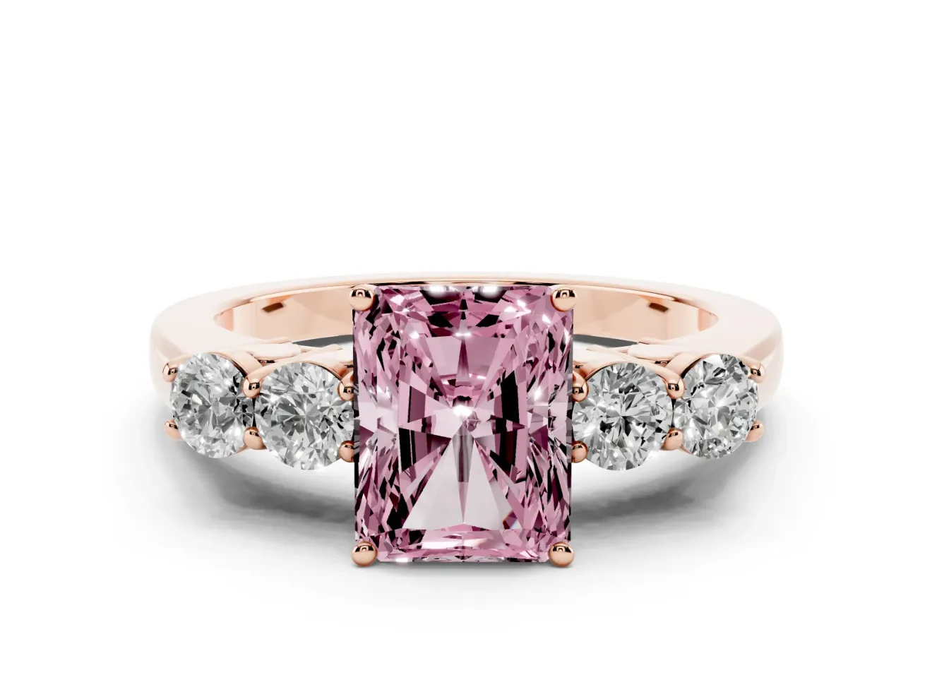 Radiant Cut 5 Stone Engagement Ring Setting for a Fancy Pink Lab-Grown Diamond | Rose Gold