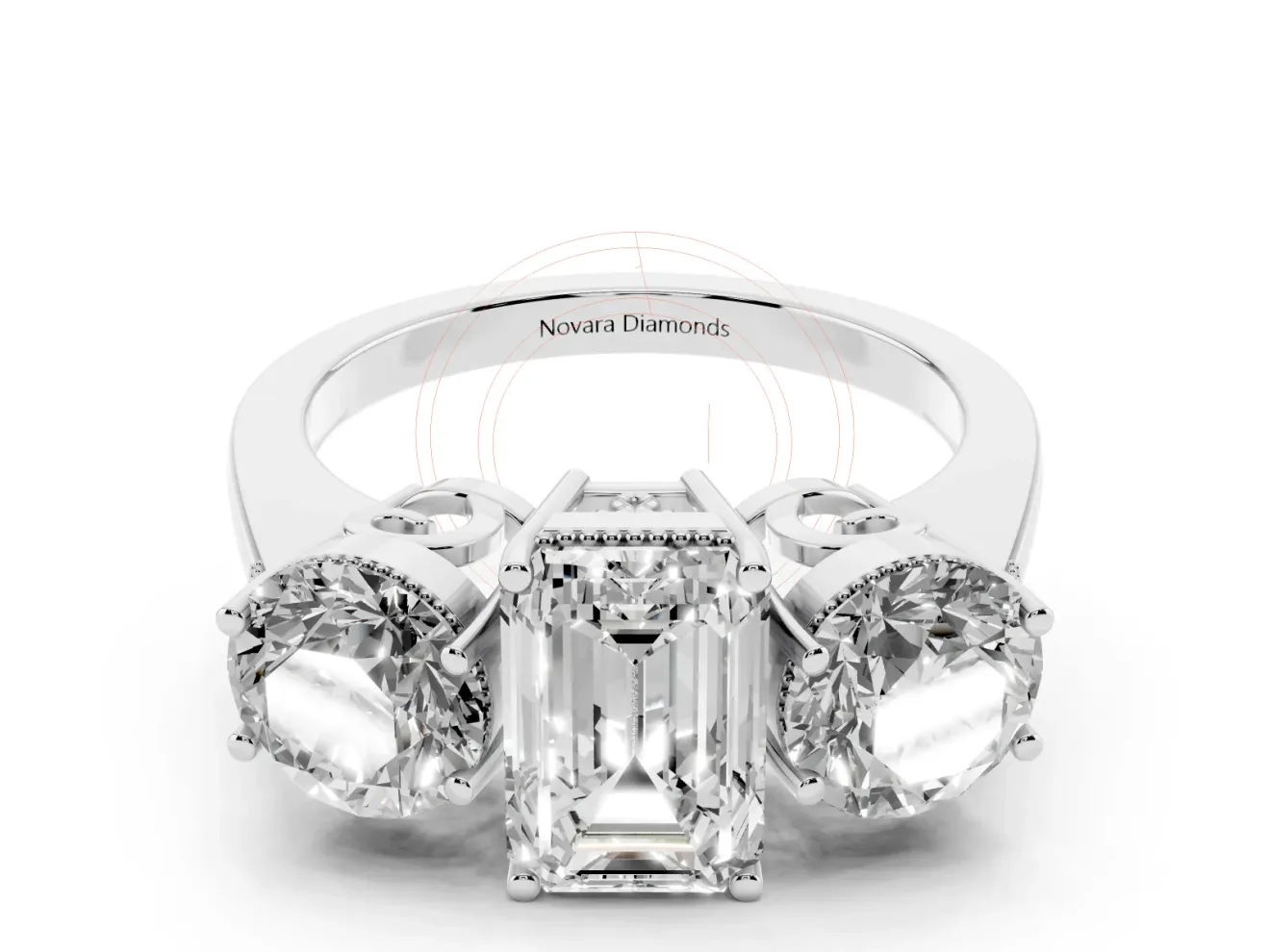 Emerald Cut Diamond Three-Stone Engagement Ring Set in Silver with Polished Band