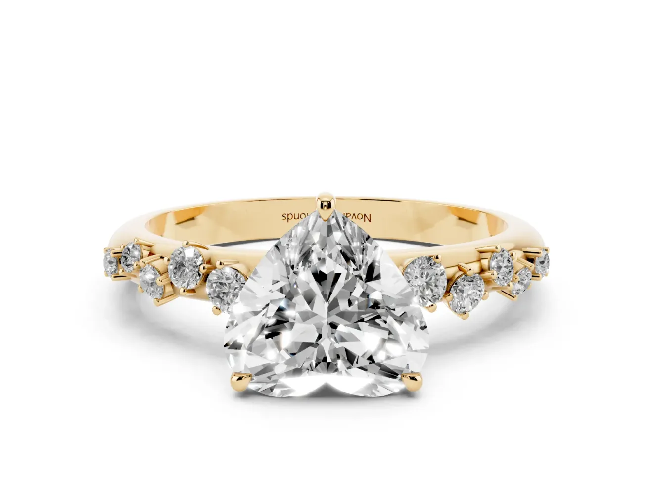 Heart Cut Diamond Cluster Solitaire Ring Set in Yellow gold with Prong Setting