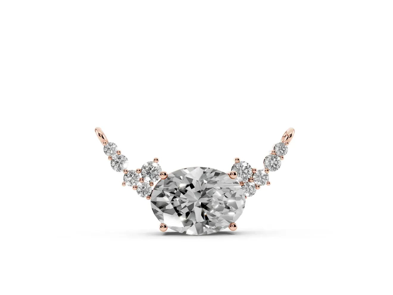 Oval Lab-Grown Diamond East-West Pendant Necklace | Round Accent Arcs | Rose Gold