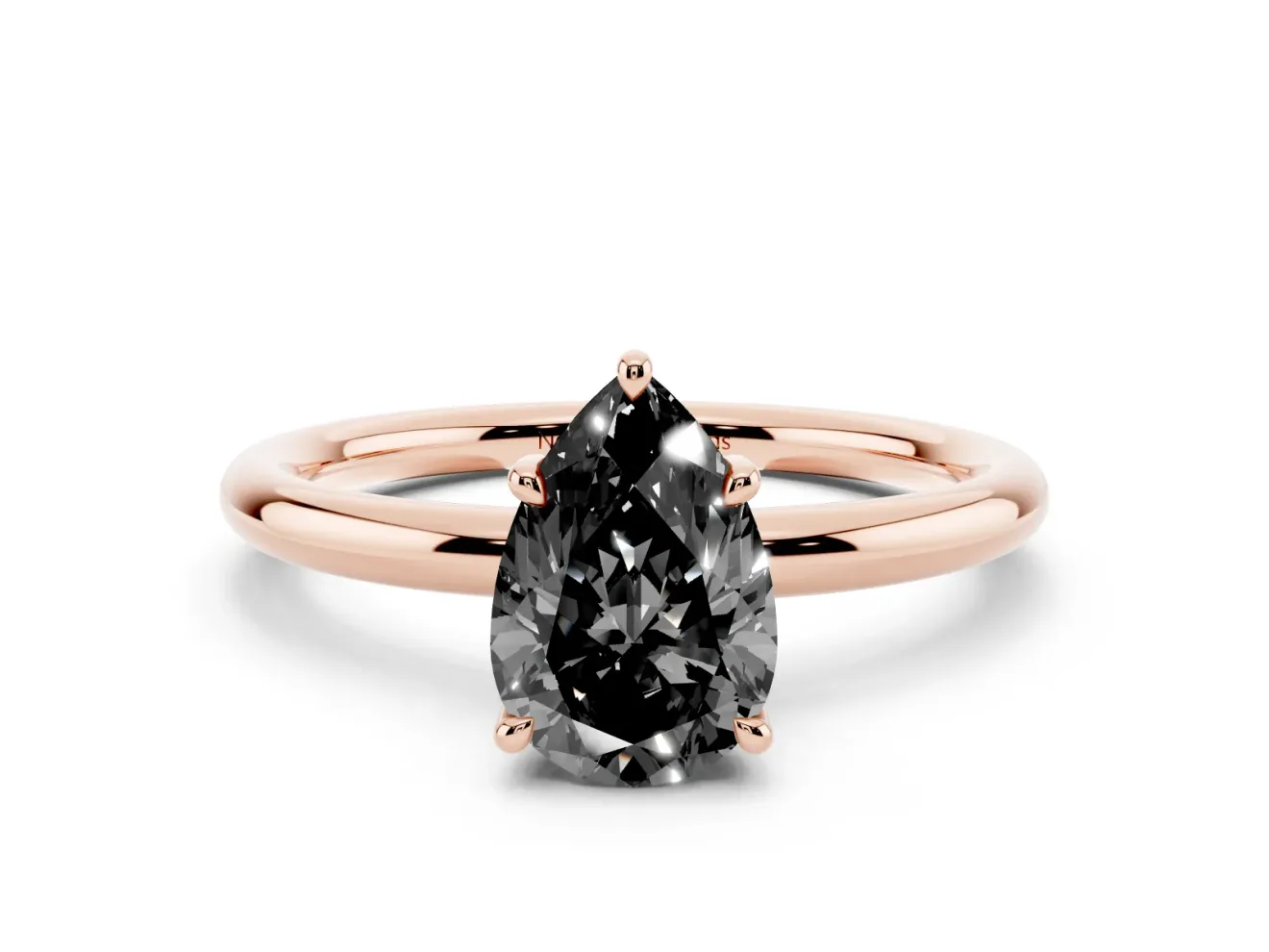 Pear-Shaped Hidden Halo Engagement Ring Setting for a Black Center | Thin Plain Band | Rose Gold