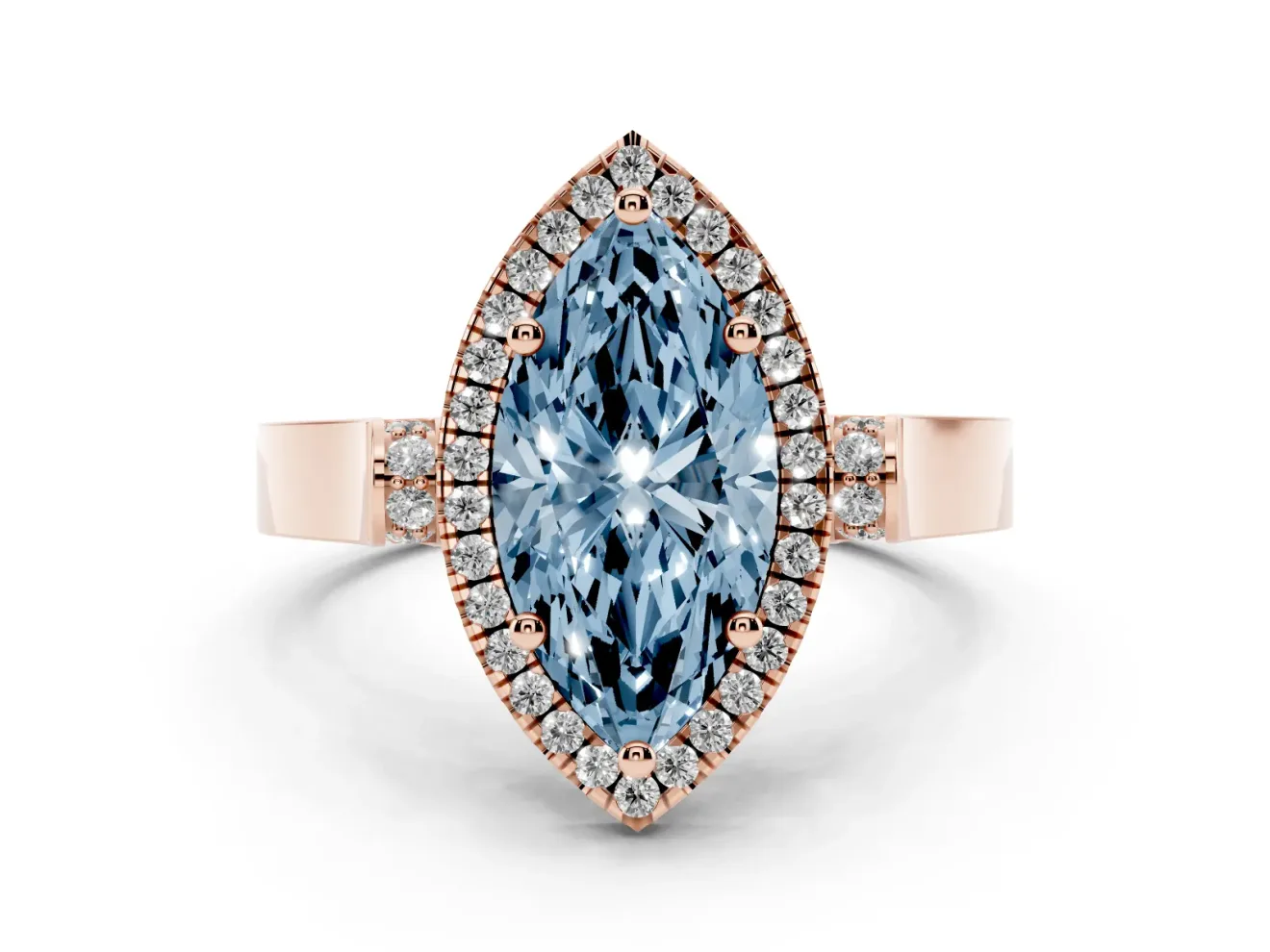 Marquise Halo Engagement Ring Setting for a Fancy Blue Lab-Grown Diamond | Pavé Panel Shoulders | Rose Gold