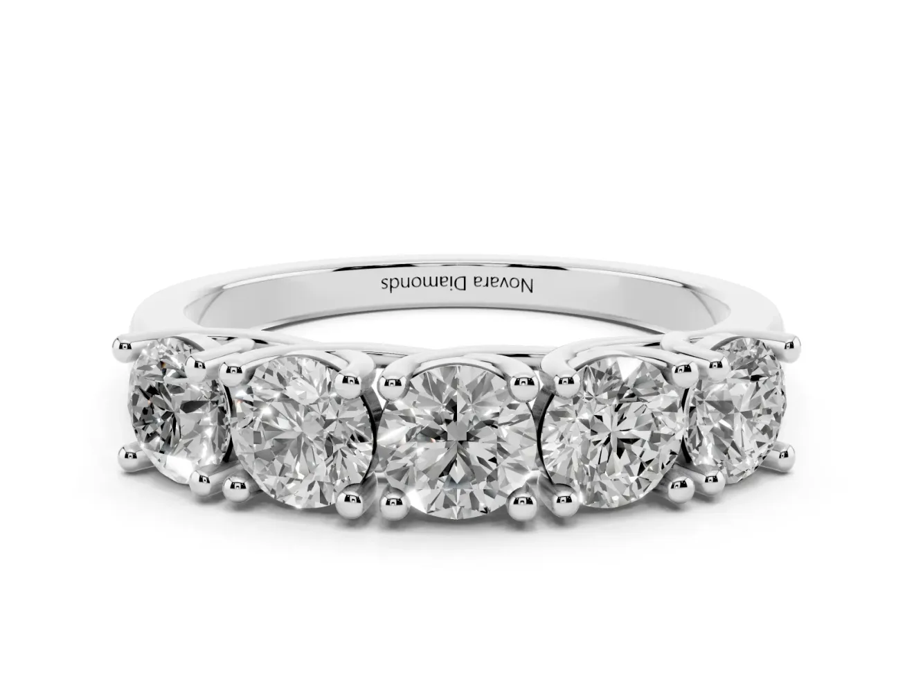 Round Lab-Grown Diamond Five-Stone Wedding Band | Trellis Prongs | Platinum