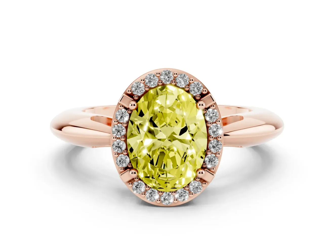 Oval Halo Engagement Ring Setting for a Fancy Yellow Lab-Grown Diamond | Plain Band | Rose Gold