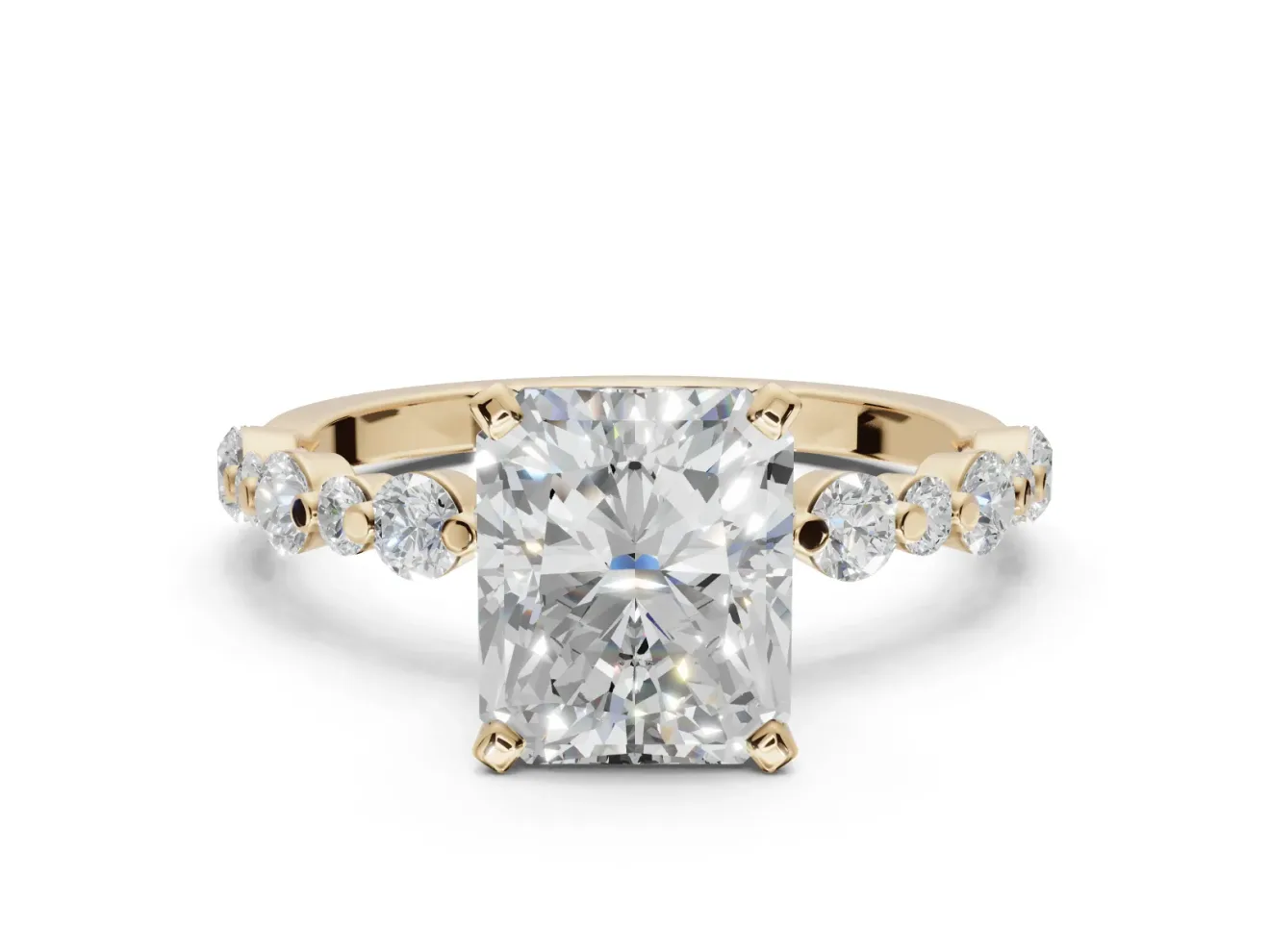 Radiant Cut Pavé Solitaire Engagement Ring Setting | Alternating Accents | Yellow Gold