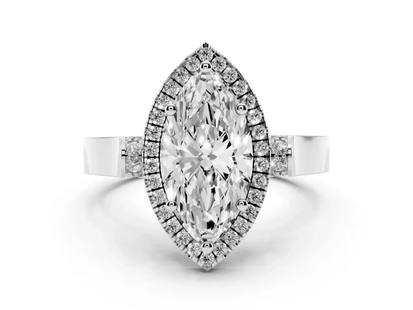 Marquise Halo Engagement Ring Setting | Pavé Panel Shoulders | Sterling Silver