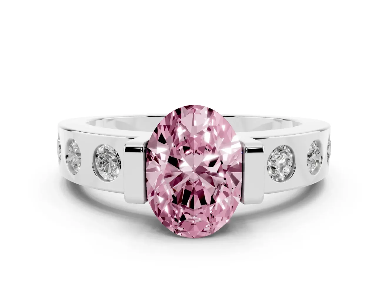Oval Tension Style Engagement Ring Setting for a Fancy Pink Lab-Grown Diamond | Platinum