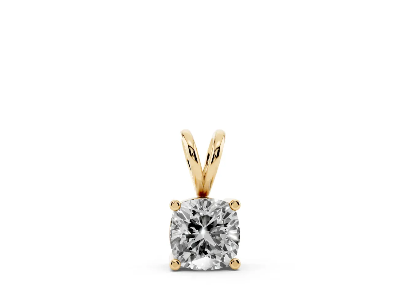 Cushion Cut Lab-Grown Diamond Solitaire Pendant Necklace | Split Bail | Yellow Gold