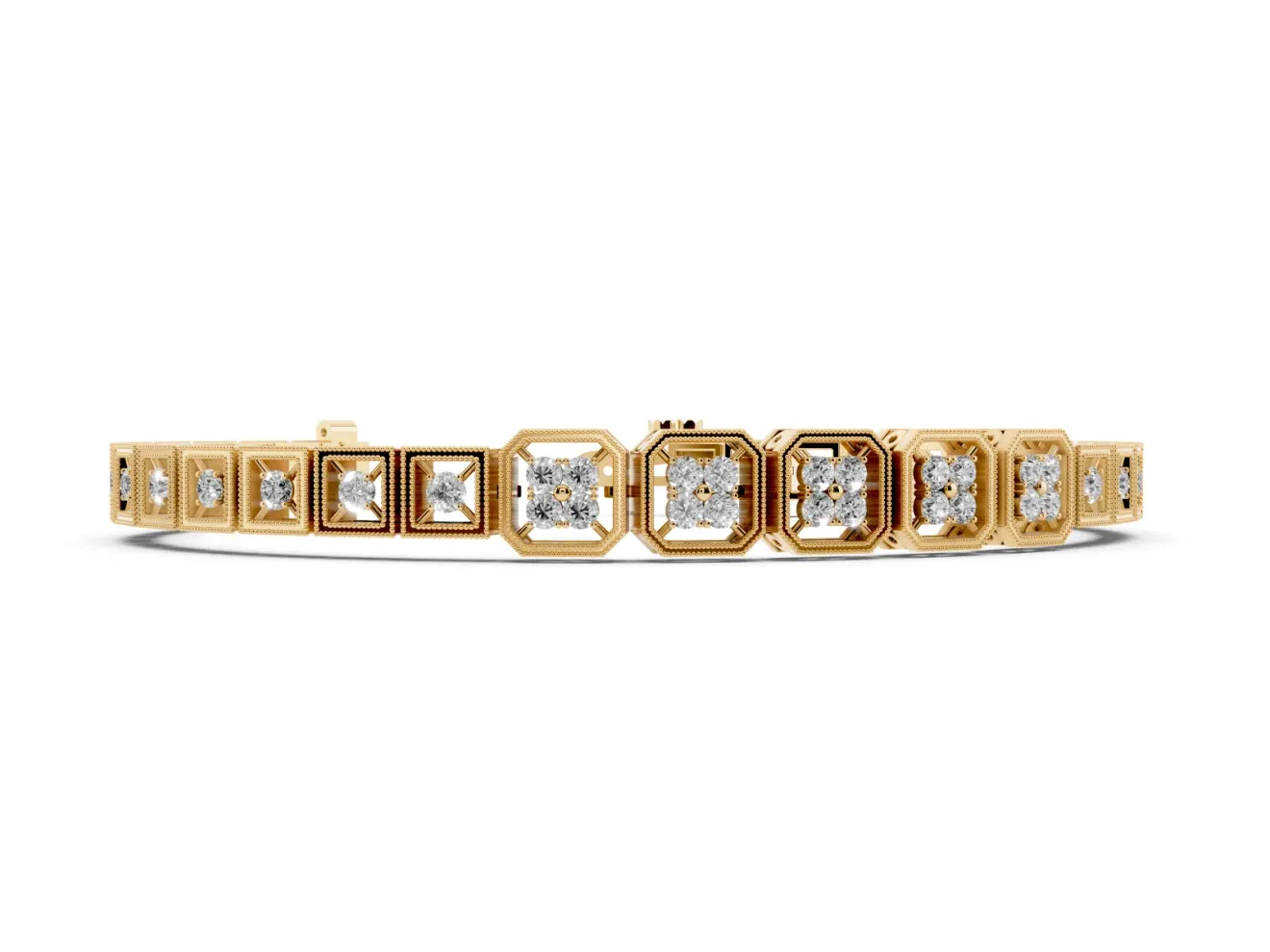 Round Diamond Tennis Bracelet Set in Yellow gold with Milgrain Bezel Setting