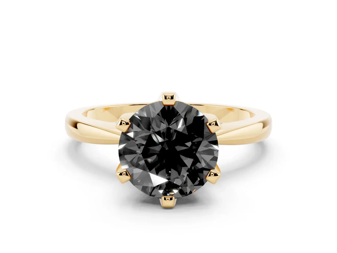 Round Tapered Solitaire Engagement Ring Setting for a Black Center | Claw Prong Head | Yellow Gold